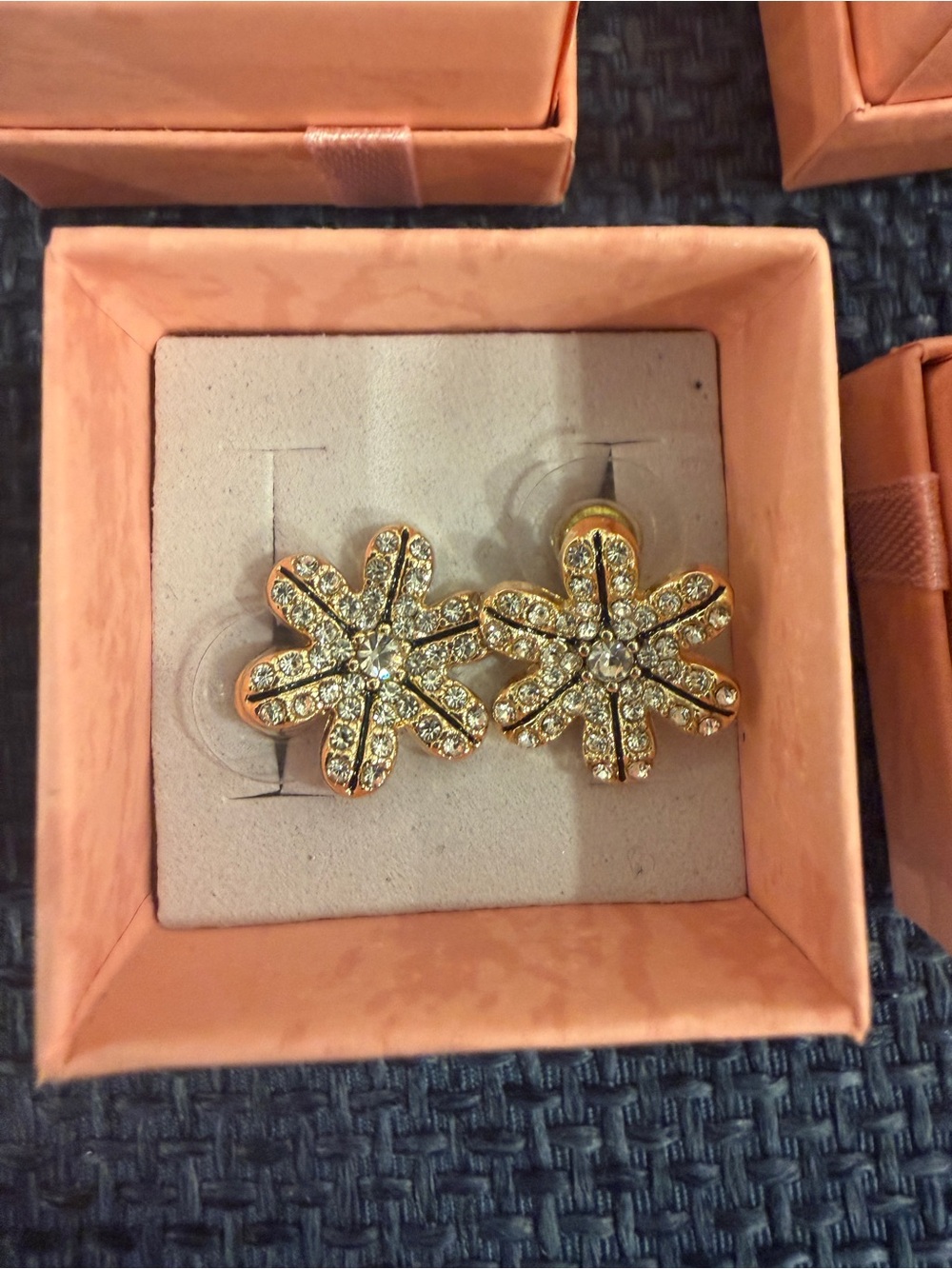 Gold Crystal Floral Stud Earrings - Sparkling Flower Design